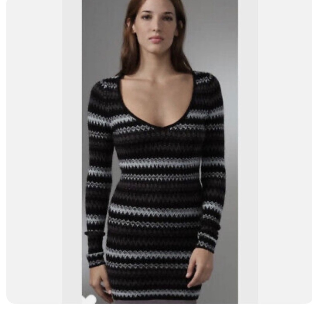 Free People Black Baby Blue Fair Isle Long Sleeve Sweater Dress XS